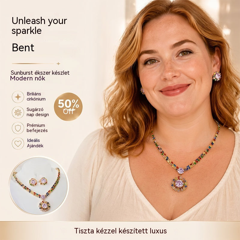 💎 ✨ Csillogó cirkónia nyaklánc és fülbevaló szett: időtlen elegancia, tökéletes ajándék, ideális esküvőkre, partikra, vagy mindennapi luxuskiegészítőként 💍