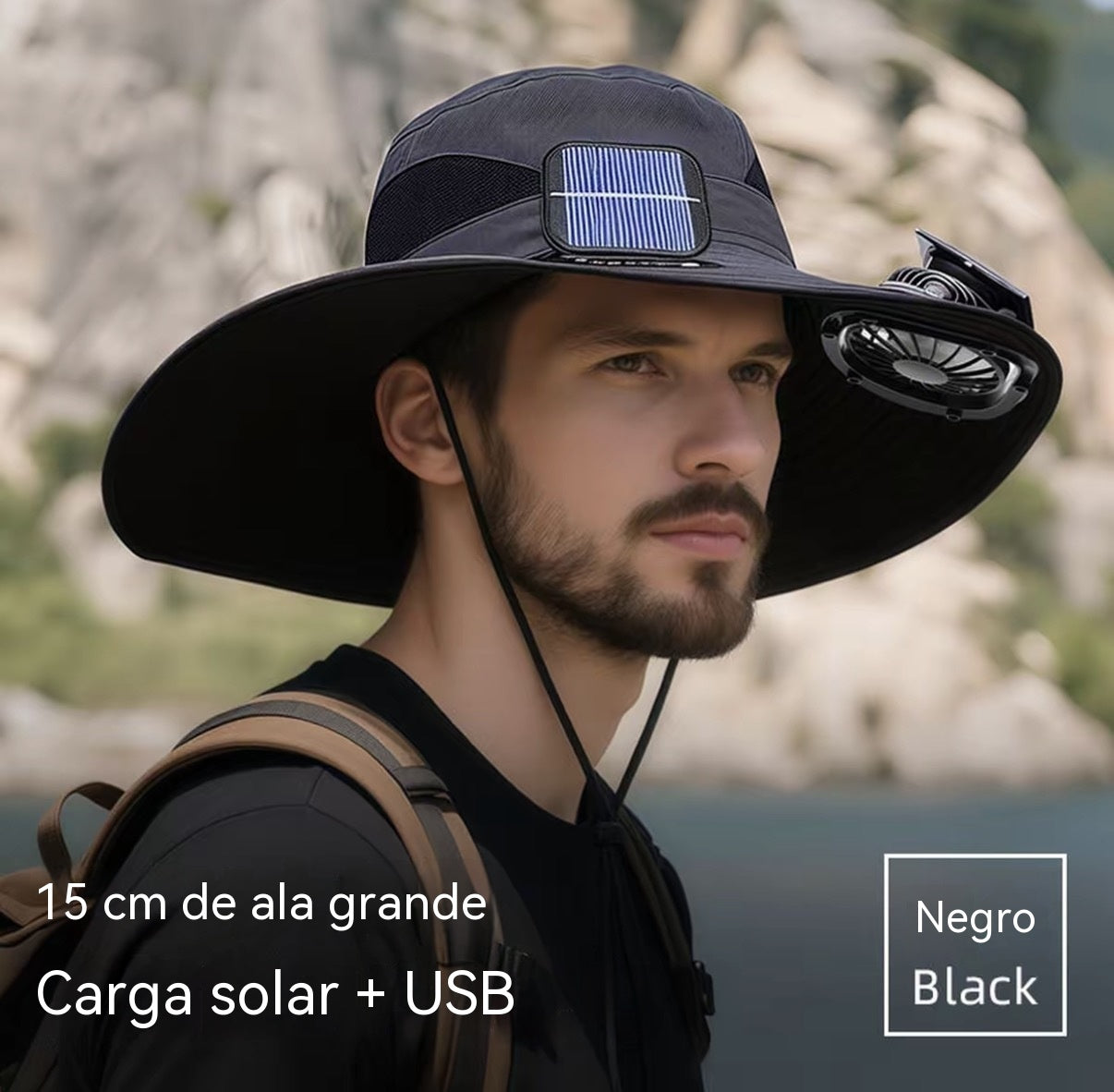 🍃Sombrero para exteriores de larga duración con doble ventilador y alimentación dual (solar y USB)