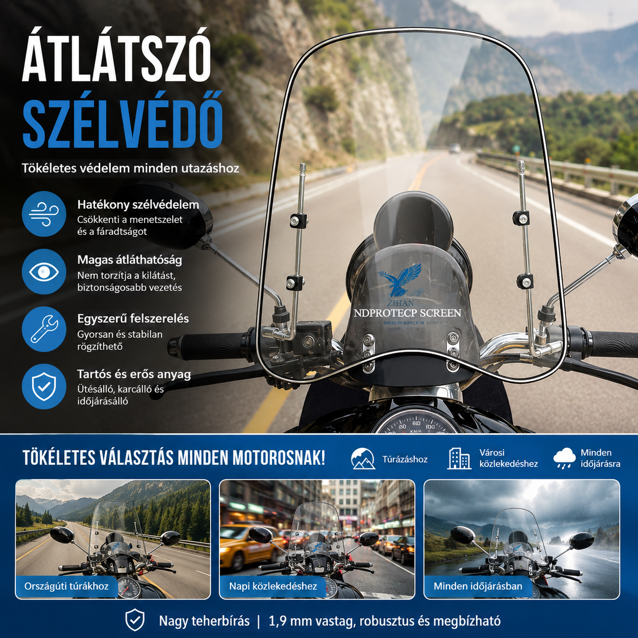 🏍🏍【Korlátozott ideig érvényes ajánlat】 2026 új elektromos jármű motorkerékpár szélvédő, univerzális szélvédő