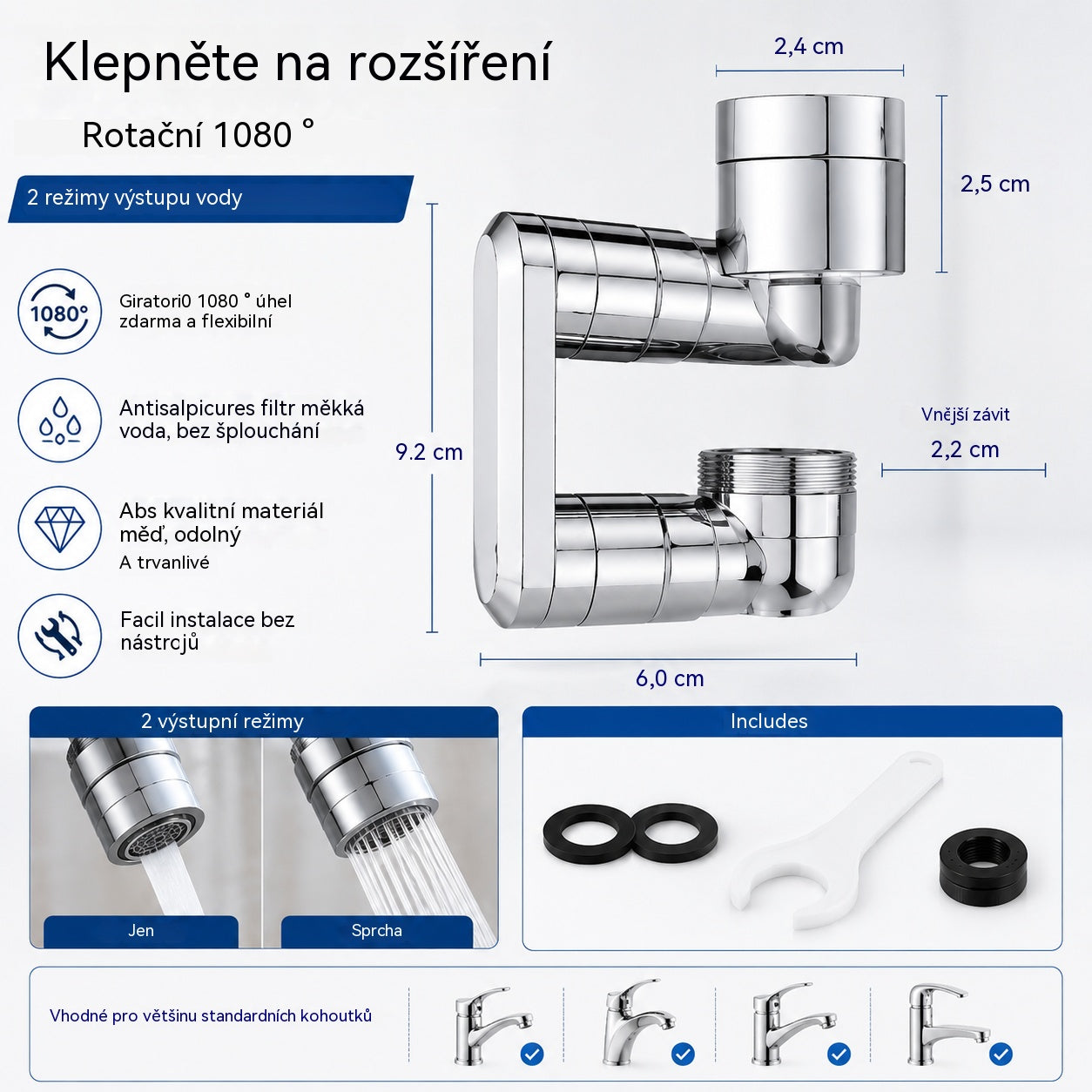 💦Multifunkční prodlužovací kohoutek s filtrem a pěnou, odolný proti stříkající vodě, univerzální použití