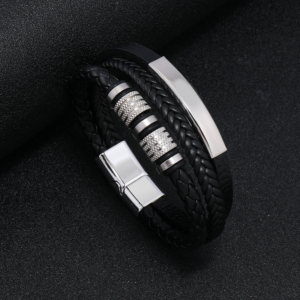 🔥【Compra 1 y llévate 1 gratis】🖤Pulsera de cuero para hombre, nueva, con cordón trenzado, elegante accesorio de acero de titanio y cierre magnético.