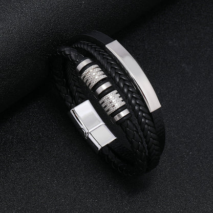 🔥【Compra 1 y llévate 1 gratis】🖤Pulsera de cuero para hombre, nueva, con cordón trenzado, elegante accesorio de acero de titanio y cierre magnético.