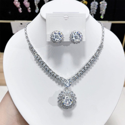 💎 ✨ Csillogó cirkónia nyaklánc és fülbevaló szett: időtlen elegancia, tökéletes ajándék, ideális esküvőkre, partikra, vagy mindennapi luxuskiegészítőként 💍