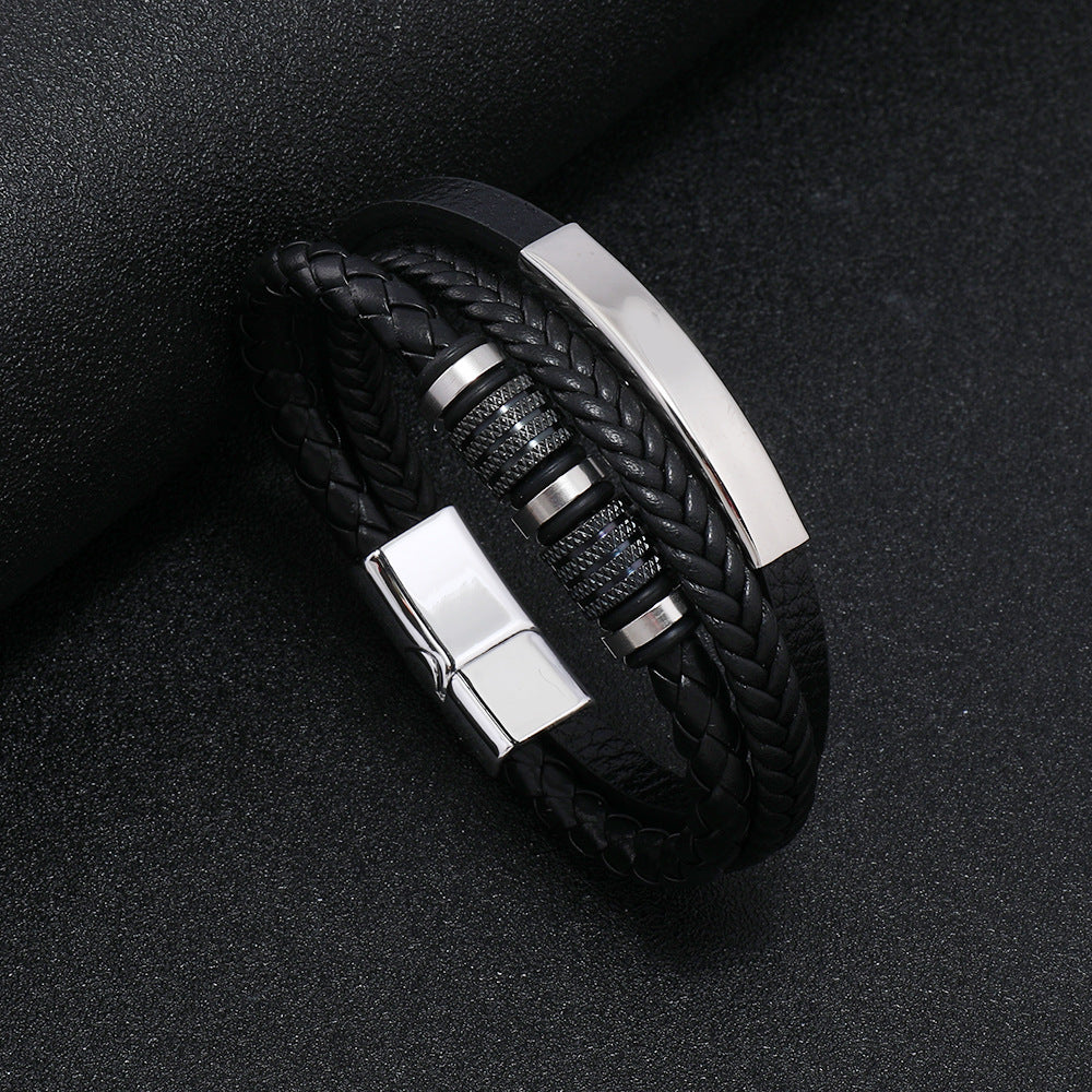 🔥【Compra 1 y llévate 1 gratis】🖤Pulsera de cuero para hombre, nueva, con cordón trenzado, elegante accesorio de acero de titanio y cierre magnético.