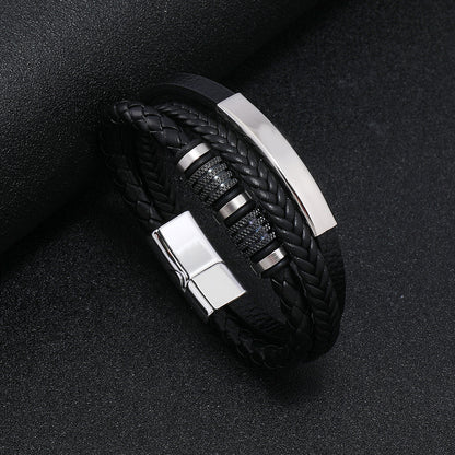 🔥【Compra 1 y llévate 1 gratis】🖤Pulsera de cuero para hombre, nueva, con cordón trenzado, elegante accesorio de acero de titanio y cierre magnético.