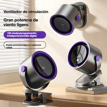 🌀 Ventilador manos libres con pantalla LED, clip integrado y 100 niveles de ajuste