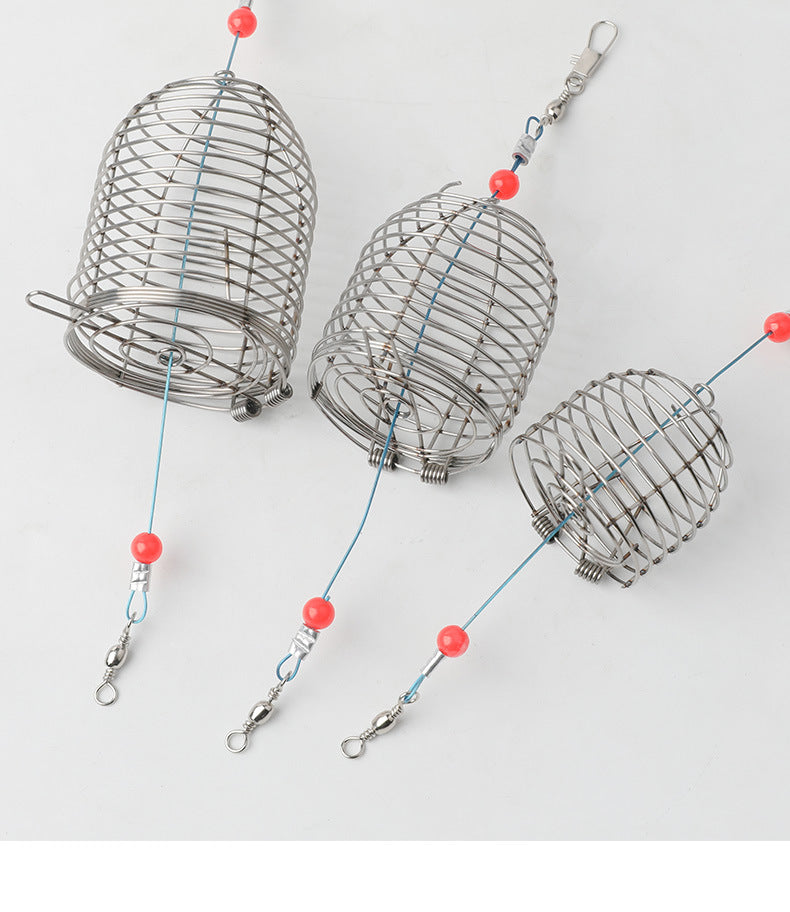 🎣🎣Jaula de pesca de acero inoxidable con cesta para cebo, soporte para comederos y accesorios de pesca.