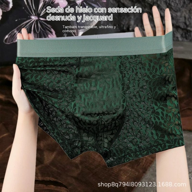 【L-4XL】Ropa interior de malla de seda helada para hombre, tallas grandes, transpirable.