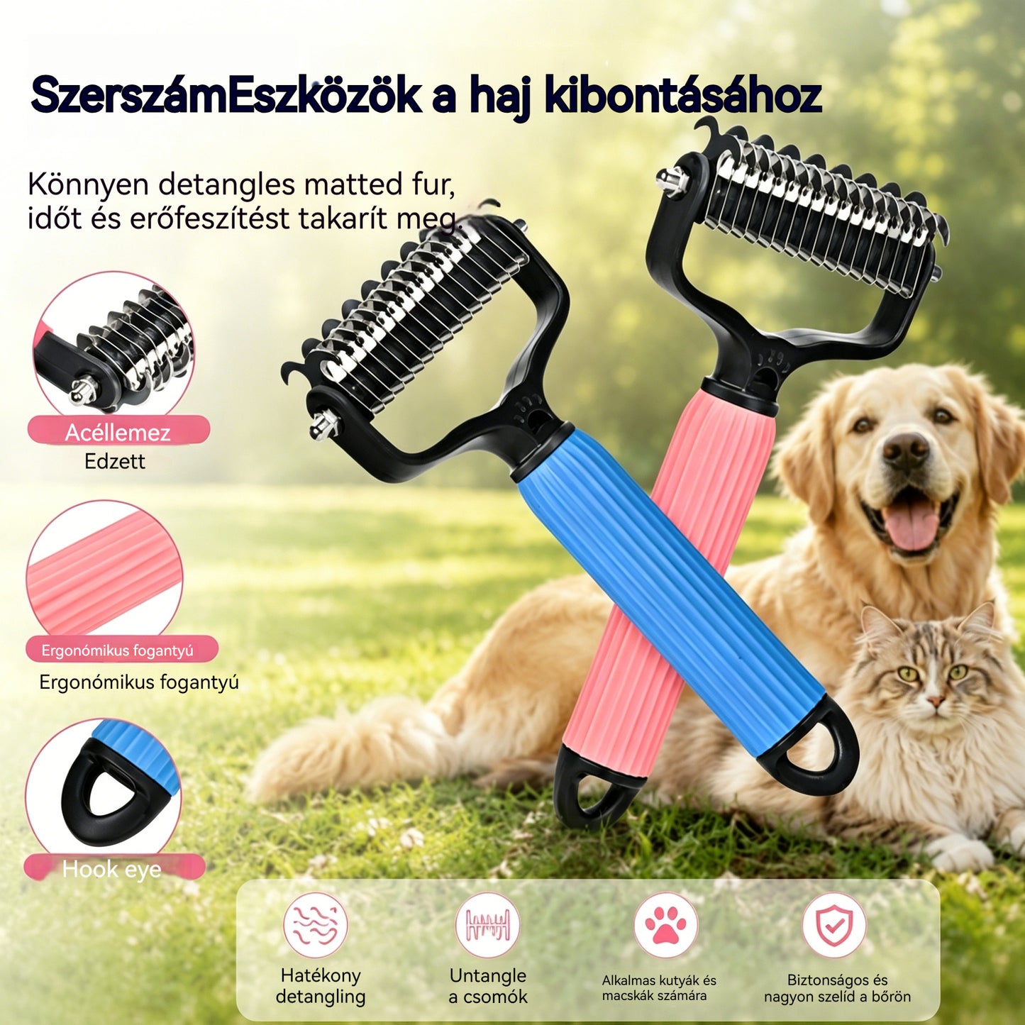 🐱🐕🐈 3 az 1-ben multifunkcionális fésű állatszőr kigubancolására, fésű kutyák és macskák szőrének eltávolítására.