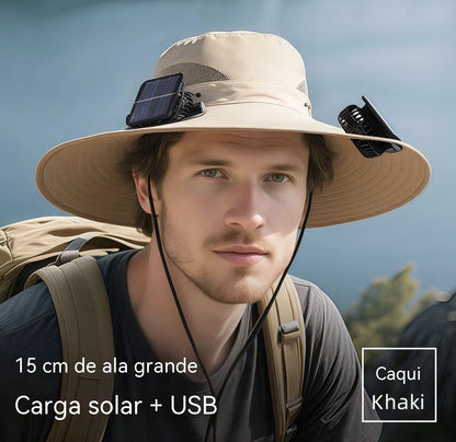 🍃Sombrero para exteriores de larga duración con doble ventilador y alimentación dual (solar y USB)