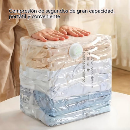 🧳【Juego de 5 piezas】💨 Bolsa de almacenamiento al vacío grande y compresible: no requiere bomba, es a prueba de fugas e ideal para ahorrar espacio en maletas y en casa ✈️