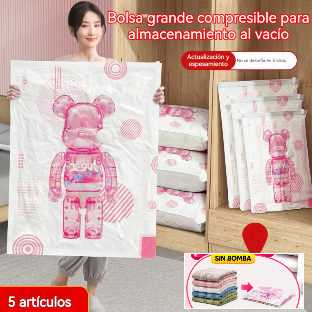 🧳【60*45cm】【Juego de 5 piezas】💨 Bolsa de almacenamiento al vacío grande y compresible: no requiere bomba, es a prueba de fugas e ideal para ahorrar espacio en maletas y en casa ✈️