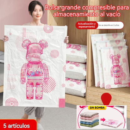 🧳【60*45cm】【Juego de 5 piezas】💨 Bolsa de almacenamiento al vacío grande y compresible: no requiere bomba, es a prueba de fugas e ideal para ahorrar espacio en maletas y en casa ✈️