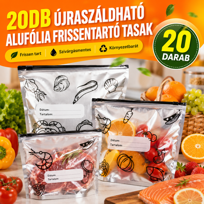 🧡【20 db】Újrafelhasználható, lezárható alumíniumfóliából készült tárolótasakok
