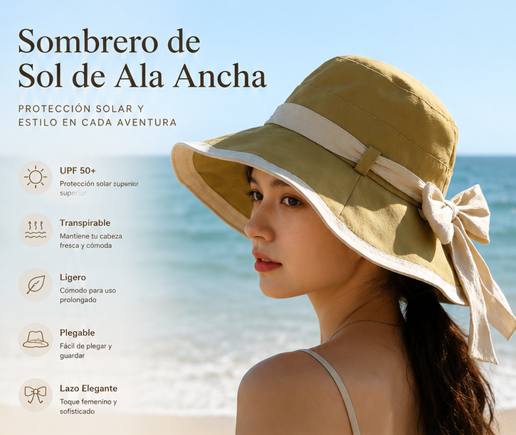 🌞📢 ¡50% de descuento! 👒 Sombrero de sol de ala ancha con lazo para mujer: ligero, transpirable y con protección UV 🌸
