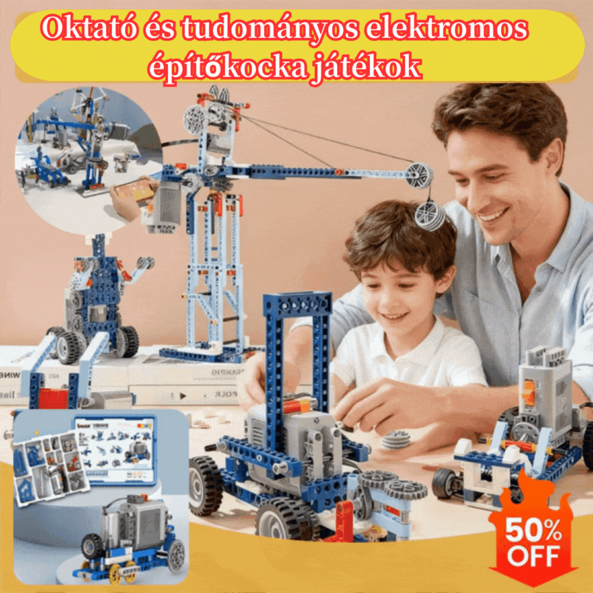 🏆🤖【312 darabos】Elektromos építőkocka játék