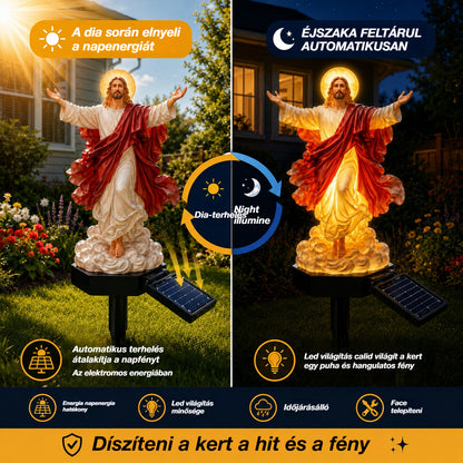 🔥 Napenergiával működő megvilágított Jézus-kerti szobor