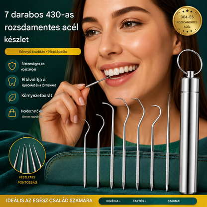 🏆 7 darabos készlet ✨ Német precíziós mérnöki munka! 0,1 mm-es ultravékony hegyű fogpiszkáló a mély és precíz tisztításhoz 🦷💎