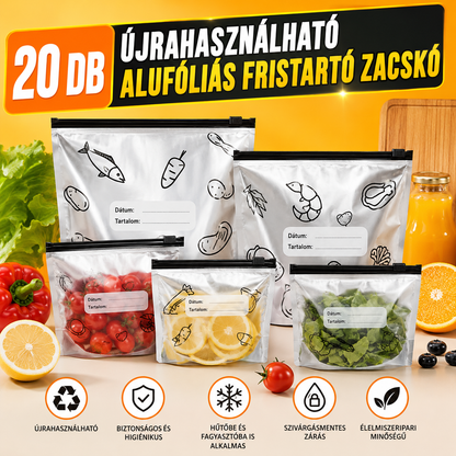 🧡【20 db】Újrafelhasználható, lezárható alumíniumfóliából készült tárolótasakok