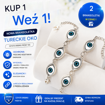 🔥【Kup 1, a 1 dostaniesz gratis】Nowa bransoletka ze srebra próby 925 z tureckim oczkiem, w zestawie łańcuszek przedłużający.