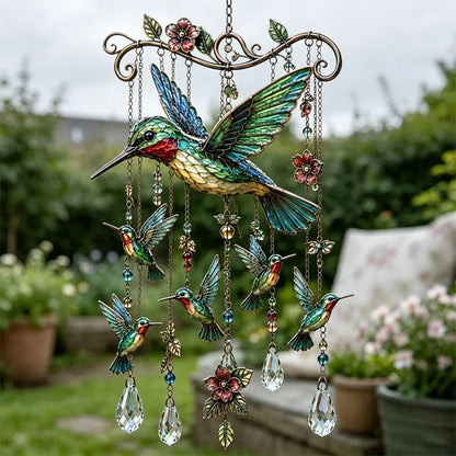 🐦Kristály szélcsengő kolibrivel és retró stílusú festett mintával