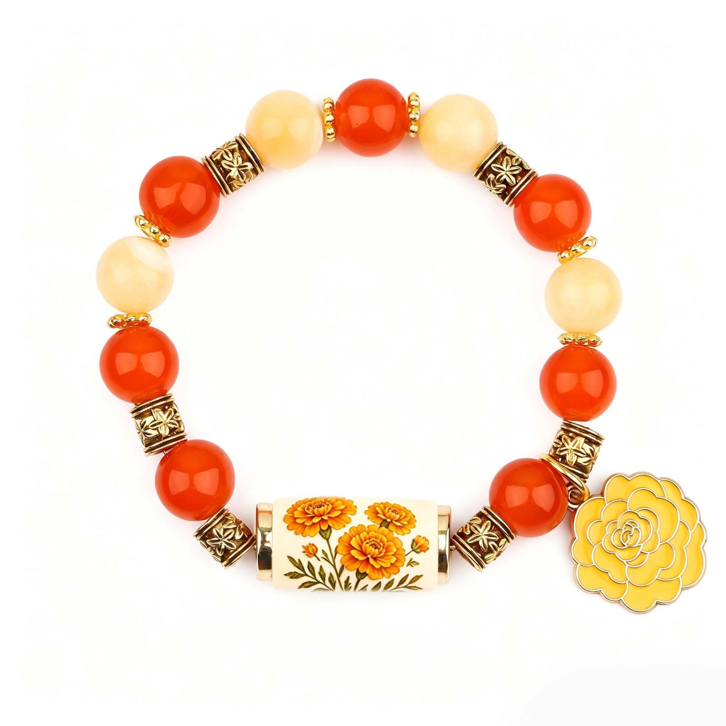 🔥【Compra 1 y llévate 1 gratis】🎁✨Pulsera de flores de cumpleaños de diciembre con colgante de rosa en forma de gota de aceite de aleación y pulsera de calcedonia🌸