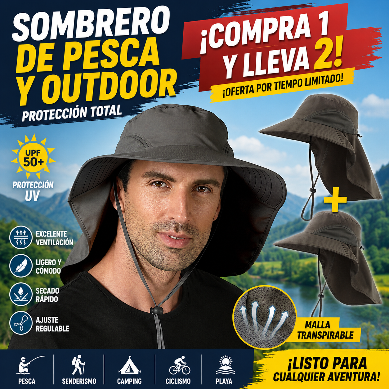 🔥【Compre 1 y obtenga 1 gratis】Sombrero protector universal para pesca al aire libre