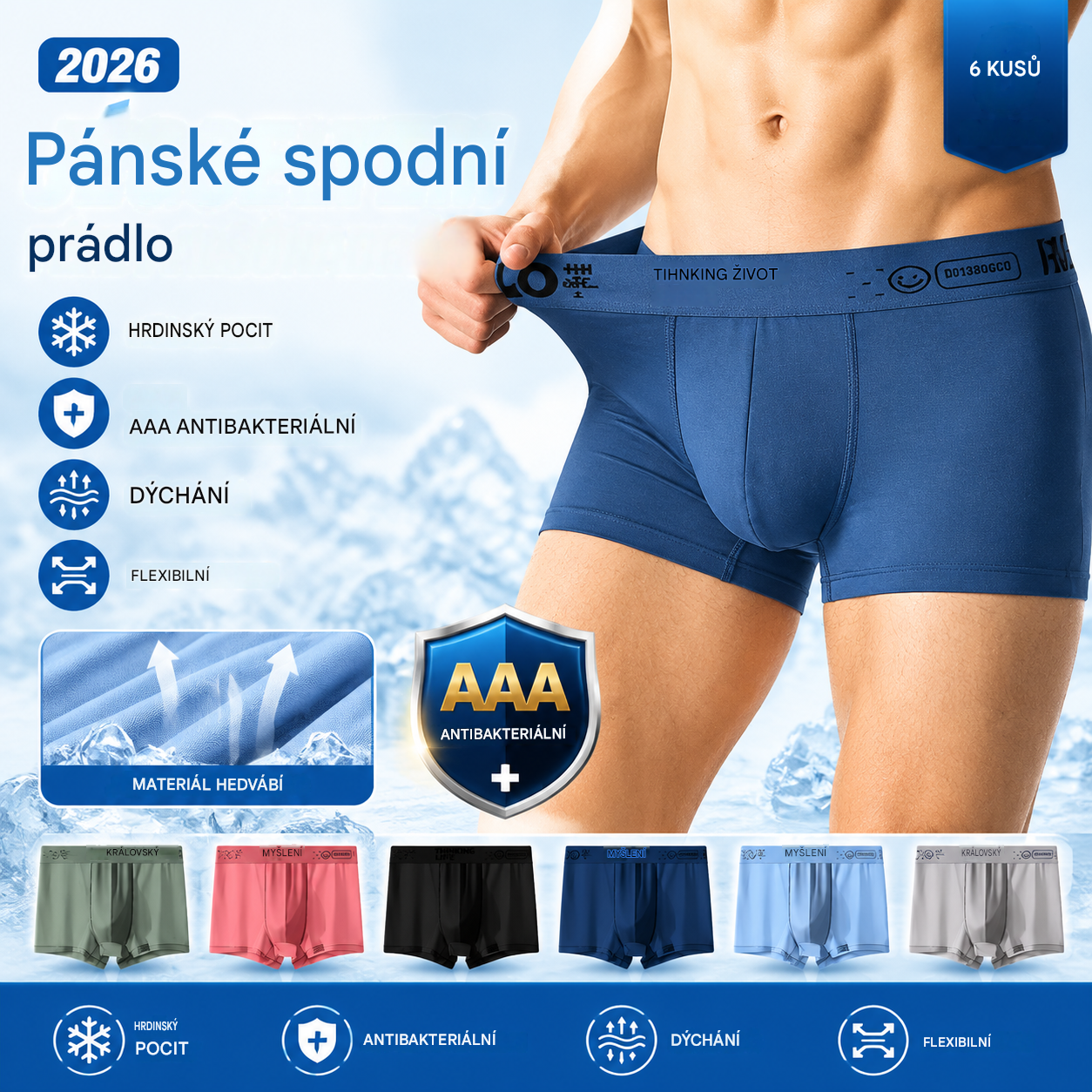 🔥【6dílná sada】🧊 Poslední den sleva 49 % --- Pánské boxerky ve tvaru U z konvexní síťoviny s antibakteriálním efektem, plus size ❤️ (40 kg-110 kg)