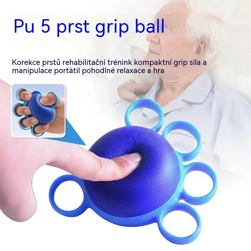 Ortopedický míč na regeneraci prstů a rukou s fixačními kroužky, pomůcka na posílení síly a mobility pro seniory nebo po mrtvici
