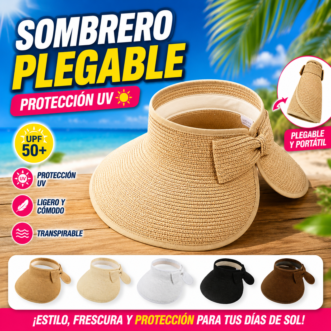 🔥【Compra 1 y llévate 1 gratis】🌞👒Sombrero de verano plegable para mujer con protección UV