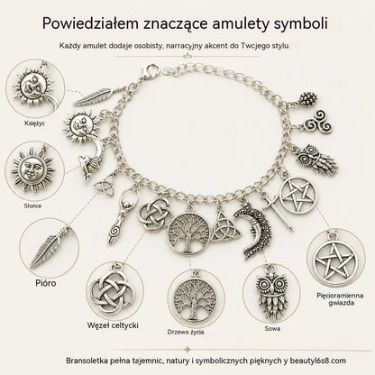 Bransoletka z zawieszkami w stylu vintage o mistycznym charakterze dla kobiet – biżuteria w stylu niebiańskim, gotyckim i boho 🔮✨