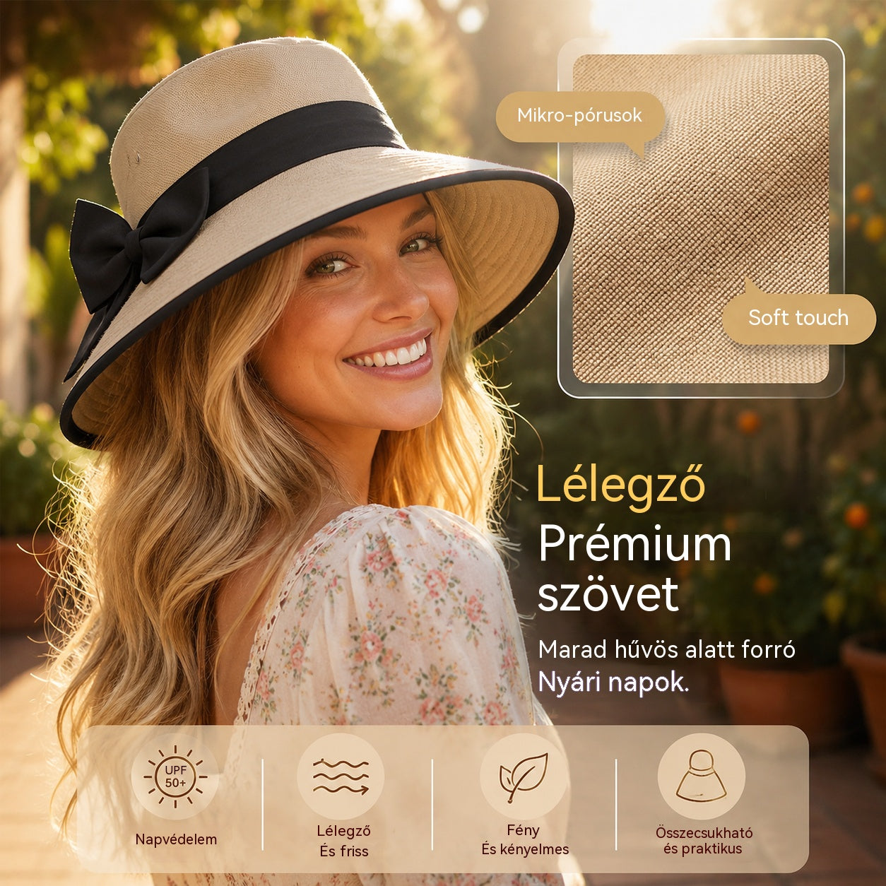 🌞📢 50% kedvezmény! 👒 Női széles karimájú napkalap masnival: Könnyű, lélegző és UV-védő 🌸
