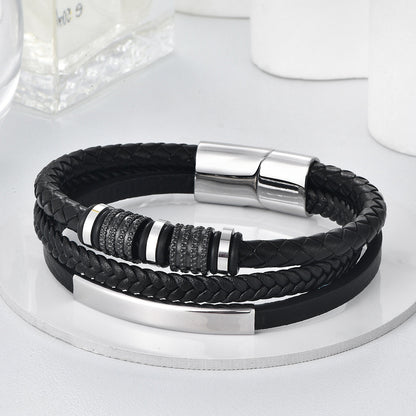 🔥【Compra 1 y llévate 1 gratis】🖤Pulsera de cuero para hombre, nueva, con cordón trenzado, elegante accesorio de acero de titanio y cierre magnético.