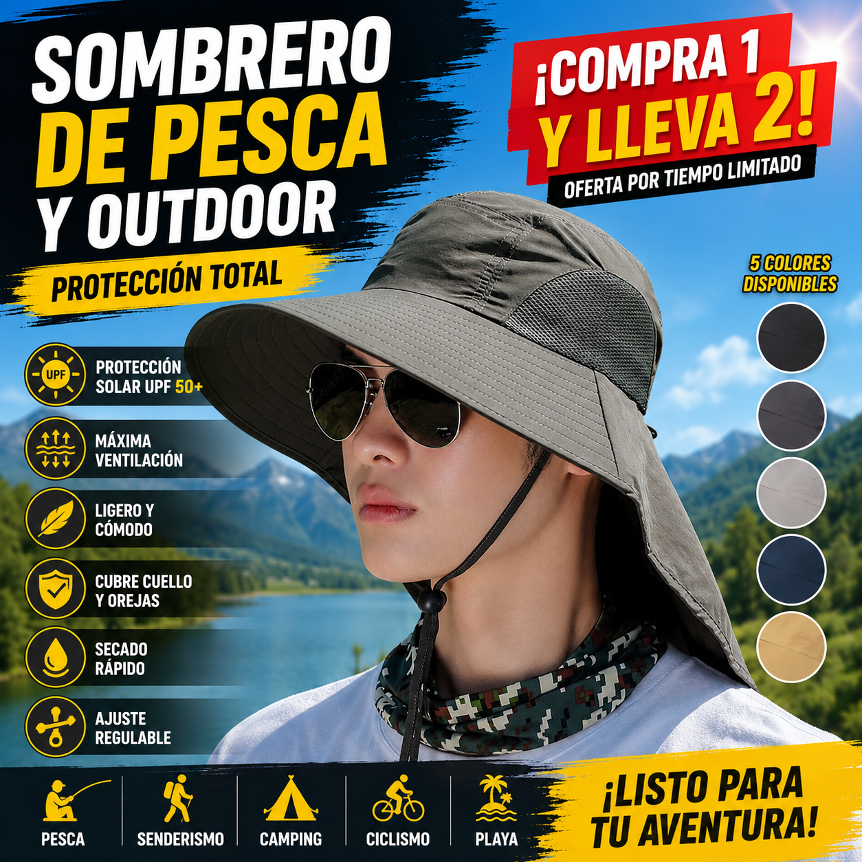 🔥【Compre 1 y obtenga 1 gratis】Sombrero protector universal para pesca al aire libre