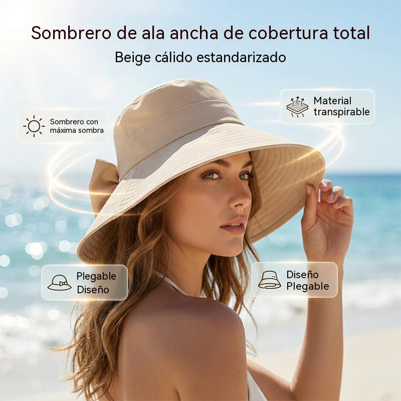 👒 ¡50% DE DESCUENTO POR TIEMPO LIMITADO! ✨ Sombrero de sol de ala ancha con lazo para mujer – Plegable, protección 360° 🎀