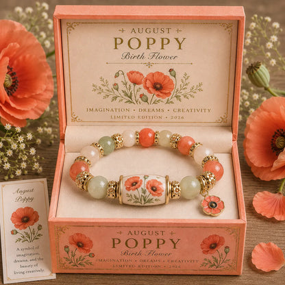 🔥【Compra 1 y llévate 1 gratis】🎁✨Pulsera de flores de cumpleaños de diciembre con colgante de rosa en forma de gota de aceite de aleación y pulsera de calcedonia🌸