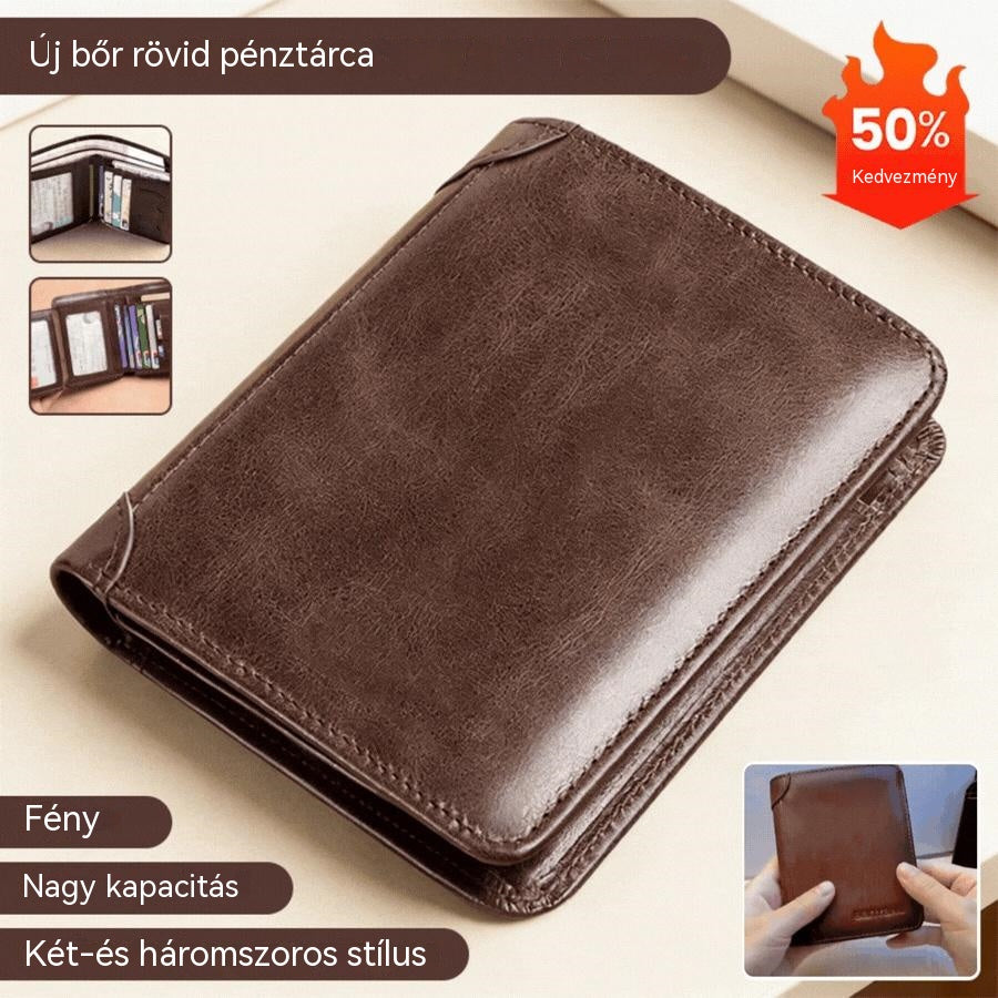 👝✨ Új férfi pénztárca valódi bőrből, lopásgátlóval