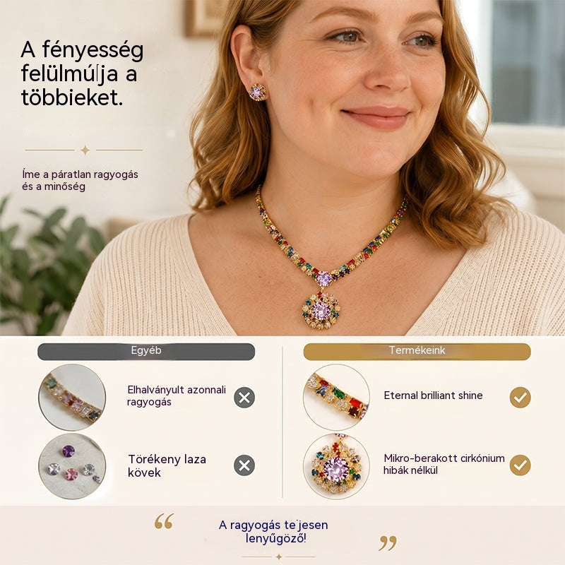 💎 ✨ Csillogó cirkónia nyaklánc és fülbevaló szett: időtlen elegancia, tökéletes ajándék, ideális esküvőkre, partikra, vagy mindennapi luxuskiegészítőként 💍