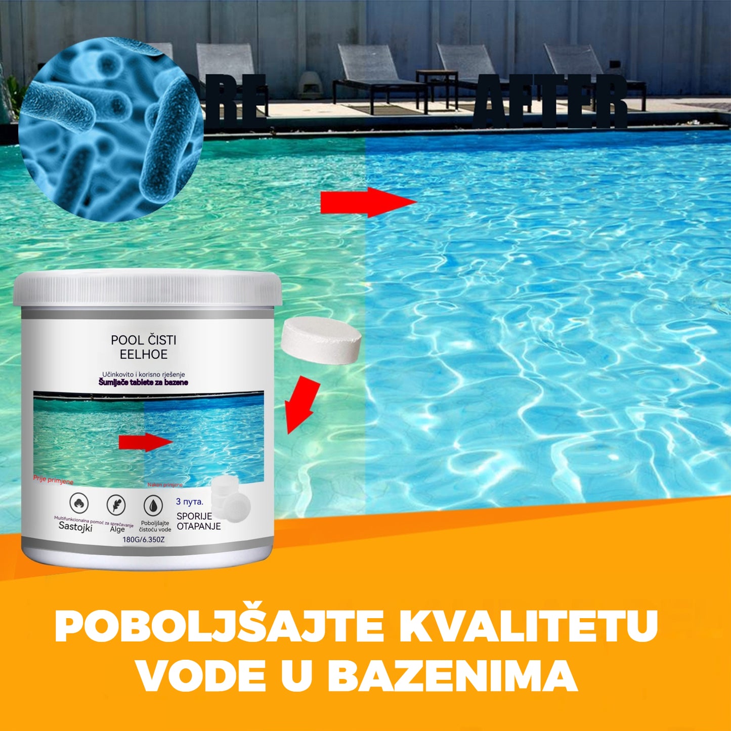 🔥Kupite 1 i dobijte 1 gratis (2 bočice) šumećih tableta za čišćenje bazena