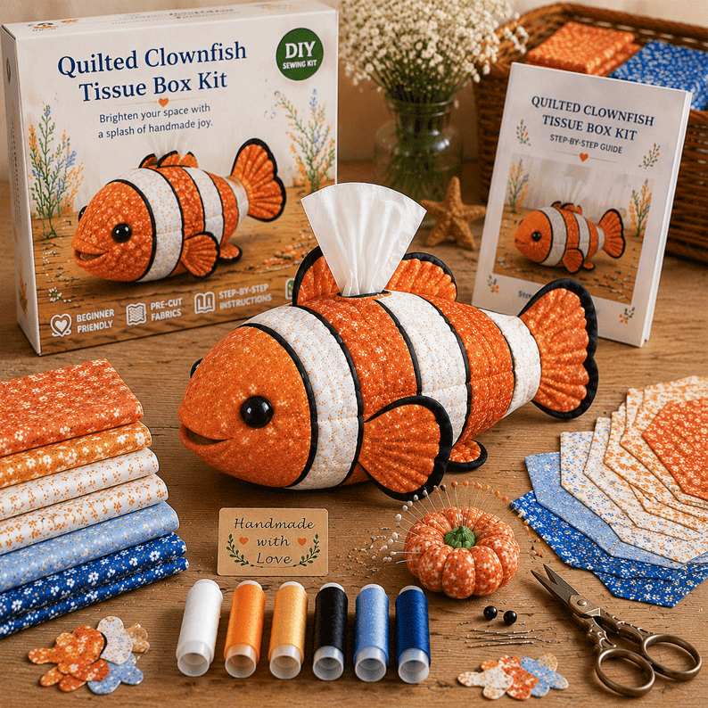 🐢🐋Kit de costura DIY para hacer una caja de servilletas de tela con motivos de animales marinos🌊✨