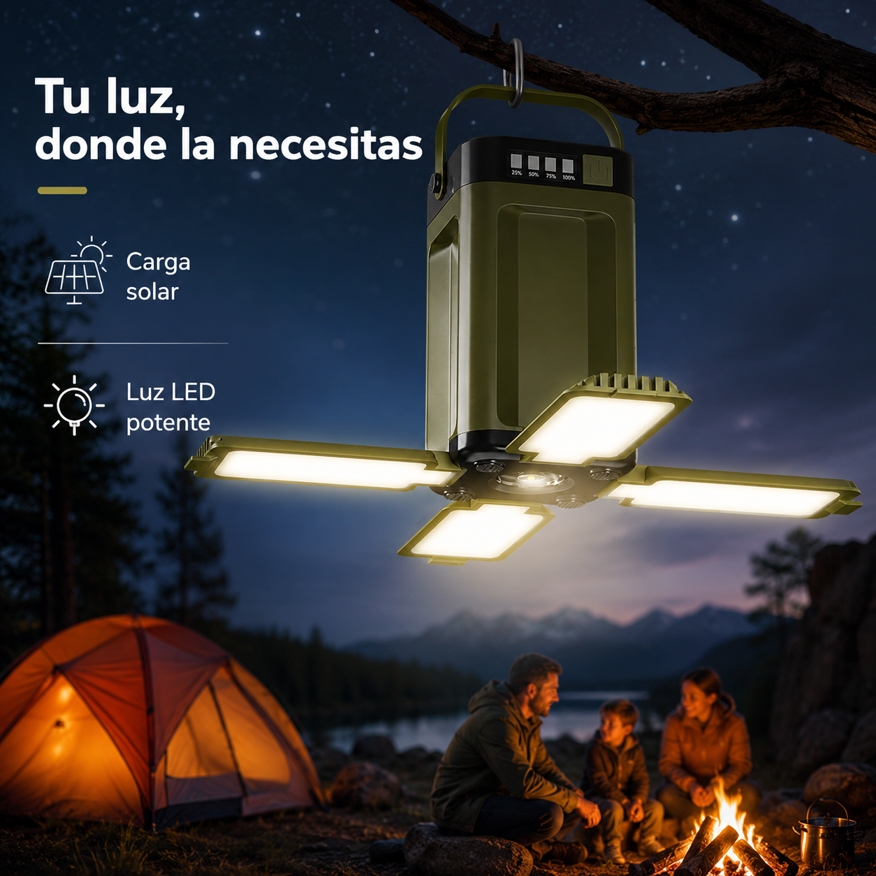 🔦🔦Nueva linterna solar multifuncional para exteriores con función de plegado en cuatro hojas.