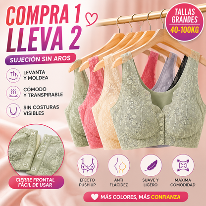 😍【Compra 1 y llévate 1 gratis】❤️【40-100 kg】2026 Nuevo sujetador de cierre frontal sin aros para mujer, tirantes sin costuras, push-up y antiflacidez